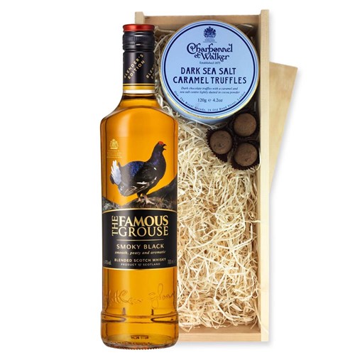 The Famous Grouse Smoky Black Blended Scotch Whisky 70cl And Dark Sea Salt Charbonnel Chocolates Box